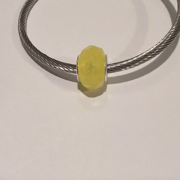 Silver Yellow Faceted Charm for Pandora Style Bracelet‎ - Picture 1 of 4